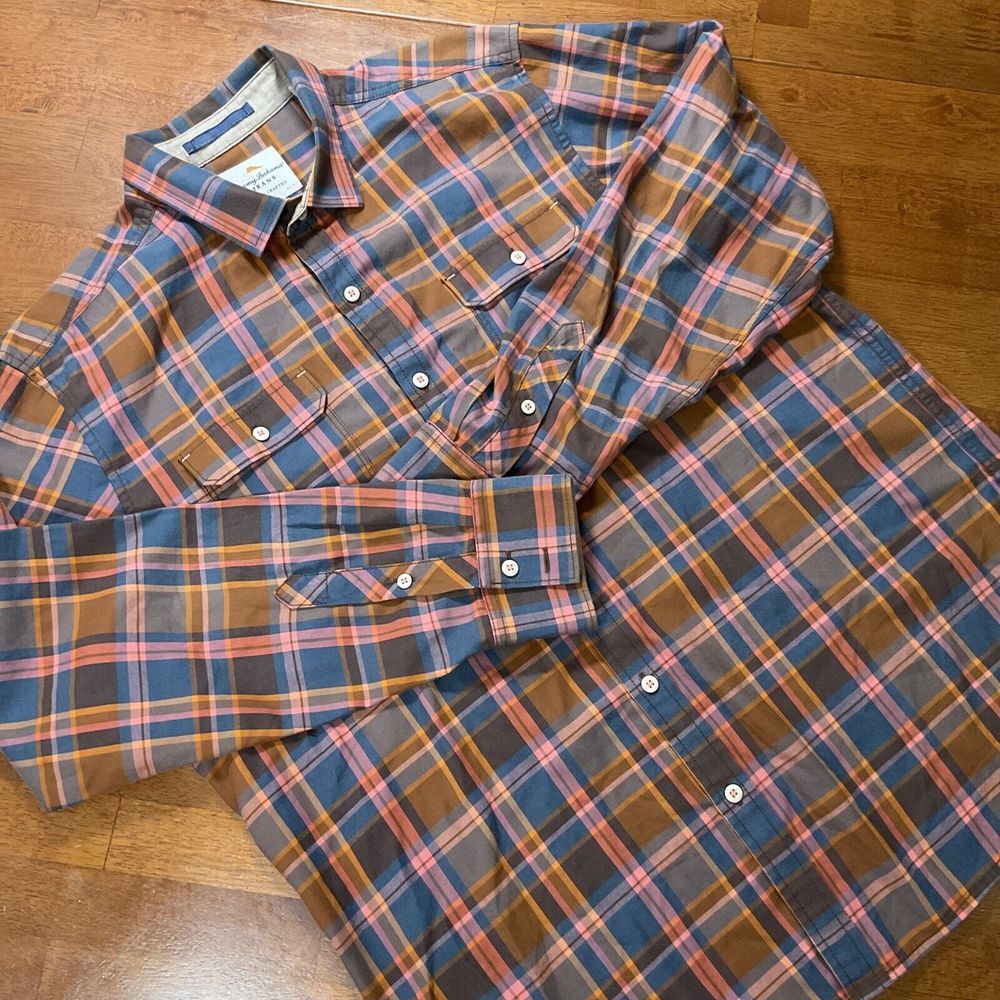 Tommy Bahama Jeans Island Crafted Modern Fit Mens Large Plaid Long Sleeve Shirt